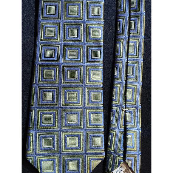 Vintage John W. Nordstrom Silk Tie Green & Blue Geometric Squares Pattern Made I - Picture 7 of 15